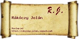Rákóczy Jolán névjegykártya